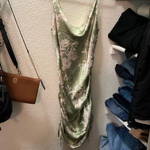 Satin green dress from Firefly boutique in Paso Robles